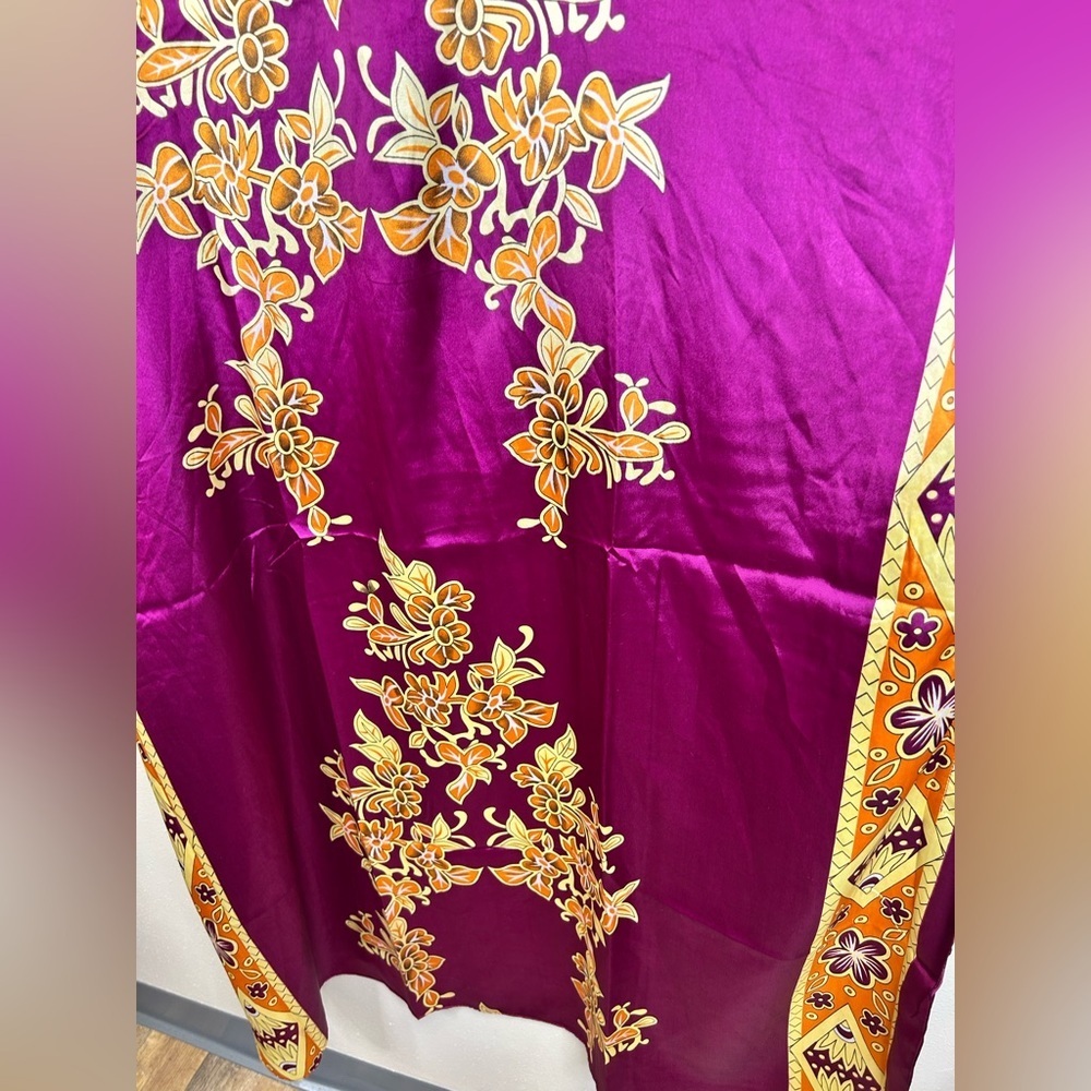 Satin Floral Kaftan Queen Goddess Boho Hippie Beachy Royal Travel Resort Maxi - Picture 7 of 12